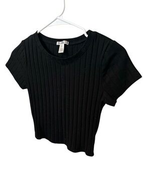 Bozzolo Black Ribbed Crop Baby Tee Short Sleeve Stretchy Size Small